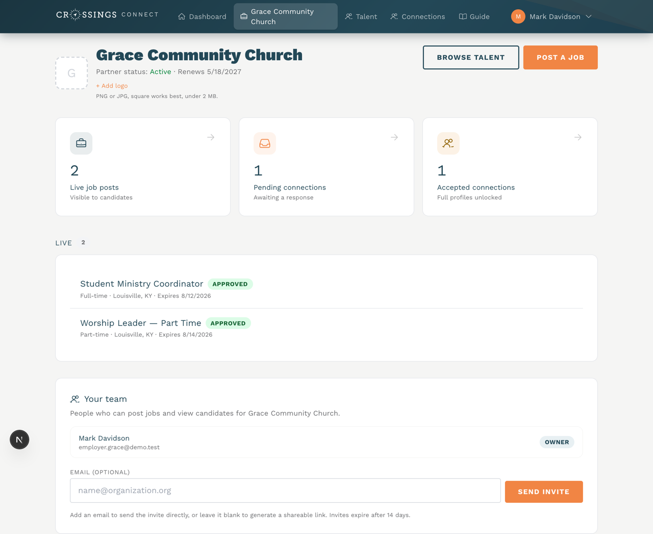 Employer dashboard
